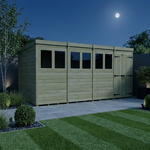 16 x 9 Pent Shed Tanalised (Double Door, With Windows) 2
