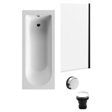 Round Single Ended 1700x700 Bath Set - Leg Set, Black Screen & Chrome Waste