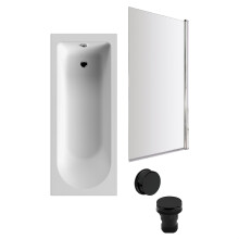 Round Single Ended 1700x700 Bath Set - Leg Set & Chrome Screen & Black Waste