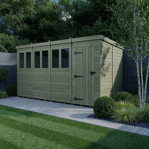 16 x 9 Pent Shed Tanalised (Single Door, With Windows) 2