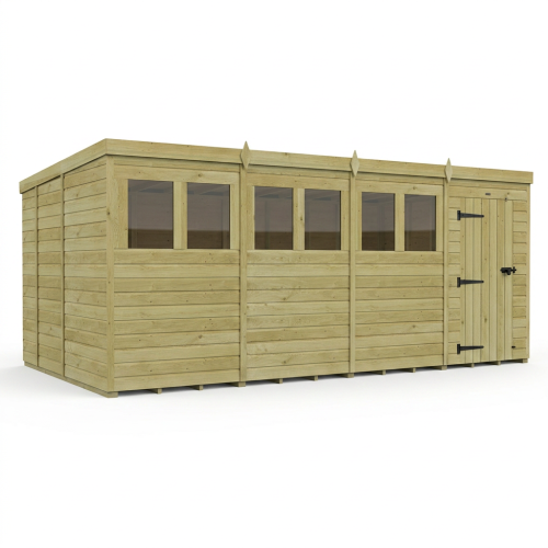 16 x 9 Pent Shed Tanalised (Single Door, With Windows) 1
