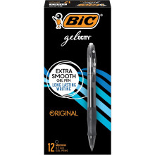 BIC Gelocity Original Black Gel Pens, Medium Point (0.7mm), 12-Count Pack, Retractable Gel Pens With Comfortable Grip
