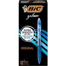 BIC Gelocity Original Blue Gel Pens, Medium Point (0.7mm), 12-Count Pack, Retractable Gel Pens With Comfortable Grip
