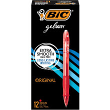 BIC Gelocity Original Red Gel Pens, Medium Point (0.7mm), 12-Count Pack, Retractable Gel Pens With Comfortable Grip
