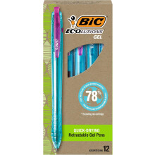 BIC Ecolutions Ocean-Bound Plastic Gel Pens, Medium Point (0.7 mm), 12-Count Pack, Retractable Assorted Ink Pens Made from 78% Ocean-Bound
