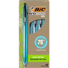 BIC Ecolutions Ocean-Bound Plastic Gel Pens, Medium Point (1.0mm), 12-Count Pack, Retractable Black Ink Pens Made from 78% Ocean-Bound