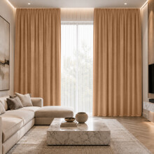 (Beige, 66" width x 72" depth (168cm x 183cm)) Plain Blackout Curtains Ringtop & Pencil Pleat Curtains Thermal Insulated Curtain Pair with 2 Tiebacks