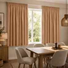(Beige, 66" width x 54" depth (168cm x 137cm)) Plain Blackout Curtains Ringtop & Pencil Pleat Curtains Thermal Insulated Curtain Pair with 2 Tiebacks