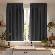 (Grey, 46" width x 54" depth (117cm x 137cm) ) Plain Blackout Curtains Ringtop & Pencil Pleat Curtains Thermal Insulated Curtain Pair with 2 Tiebacks