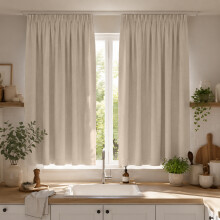 (Cream, 46" width x 54" depth (117cm x 137cm) ) Plain Blackout Curtains Ringtop & Pencil Pleat Curtains Thermal Insulated Curtain Pair with 2 Tiebacks