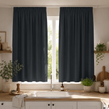 (Black, 46" width x 54" depth (117cm x 137cm) ) Plain Blackout Curtains Ringtop & Pencil Pleat Curtains Thermal Insulated Curtain Pair with 2 Tiebacks