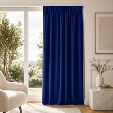 (Blue, 66" width x 84" depth (168cm x 213cm)_ Single Curtain) Plain Blackout Curtains Ringtop & Pencil Pleat Curtains Thermal Insulated Curtain Pair with 2 Tiebacks
