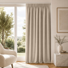 (Cream, 66" width x 84" depth (168cm x 213cm)_ Single Curtain) Plain Blackout Curtains Ringtop & Pencil Pleat Curtains Thermal Insulated Curtain Pair with 2 Tiebacks