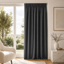 (Grey, 66" width x 84" depth (168cm x 213cm)_ Single Curtain) Plain Blackout Curtains Ringtop & Pencil Pleat Curtains Thermal Insulated Curtain Pair with 2 Tiebacks