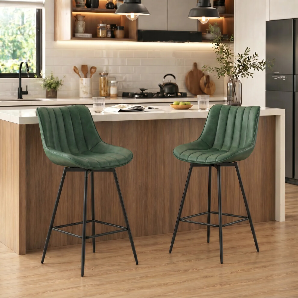 Homcom Swivel Bar Stools Set Of 2, Pu Leather Upholstery, Dark Green