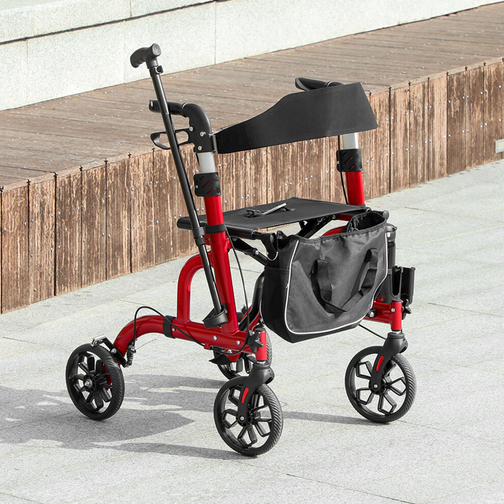 Homcom Lightweight Walking Frame With Seat And Backrest, Red