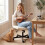 Homcom HOMCOM Desk Chair with Wide Seat, Thick Padding, Rock Function, Cream 7
