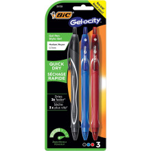BIC Gel-Ocity Quick Dry Gel Pens, Medium Point Retractable Gel Pen (0.7mm), Assorted Colors, 3-Count