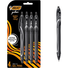 BIC Gelocity Quick Dry Black Gel Pens, Medium Point (0.7mm), 4-Count Pack, Retractable Gel Pens With Comfortable Full Grip