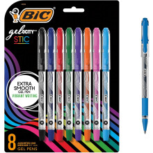 BIC Gel-ocity Smooth Stic Gel Pen, Medium Point (0.7mm), Assorted Colors, 8-Count, Vibrant and Smooth Gel Ink Pens