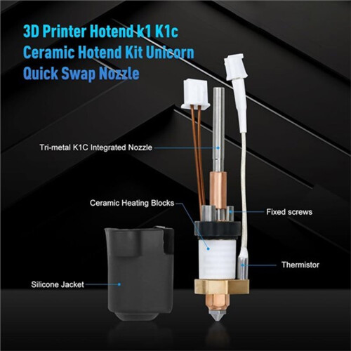 For  K1C/K1MAX Hotend Thermistor Cartridge Sensor Ceramic Heating Block Kit High Flow Silverhead Nozzle 0.6mm 2