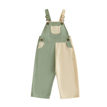 (18-24 Months, Green) Toddler Bib Overalls Contrast Color Sleeveless Square Neck Suspender Romper