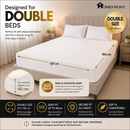 (Non-Woven, Double) Homefront Heated Electric Blanket Machine Washable 1