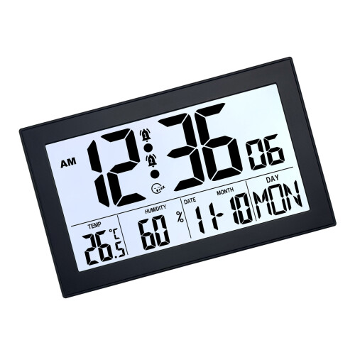 Multifunktionale LCD-Wanduhr mit automatisch dimmender-Schwarz