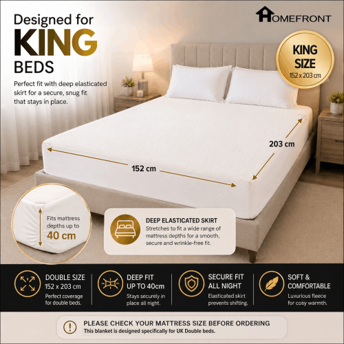 (Non-Woven, King) Homefront Heated Electric Blanket Machine Washable 1
