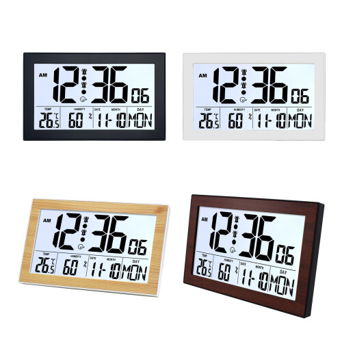 Multifunktionale LCD-Wanduhr mit automatisch dimmender-Schwarz 1