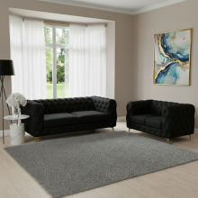 (Black, 3+2 Seater) Monaco Chesterfield Sofa Set Plush Velvet 2 Seater 3 Seater 3+2 Seater Corner Sofa
