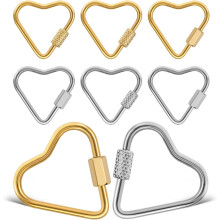8 db-os kis 23 mm-es szív alakú rozsdamentes acél csavaros karabiner kulcstartó klipsz