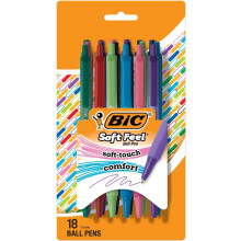 BIC Soft Feel Retractable Ballpoint Pen with 1.0 mm Medium Point and Comfortable Grip, 18-Count in Assorted Ink Colors