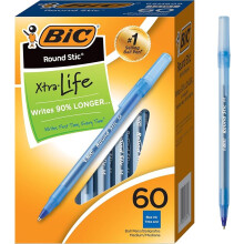 BIC Round Stic Xtra Life Ballpoint Pen with 1.0 mm Medium Point and Consistent Ink Flow, 60-Count in Blue Ink