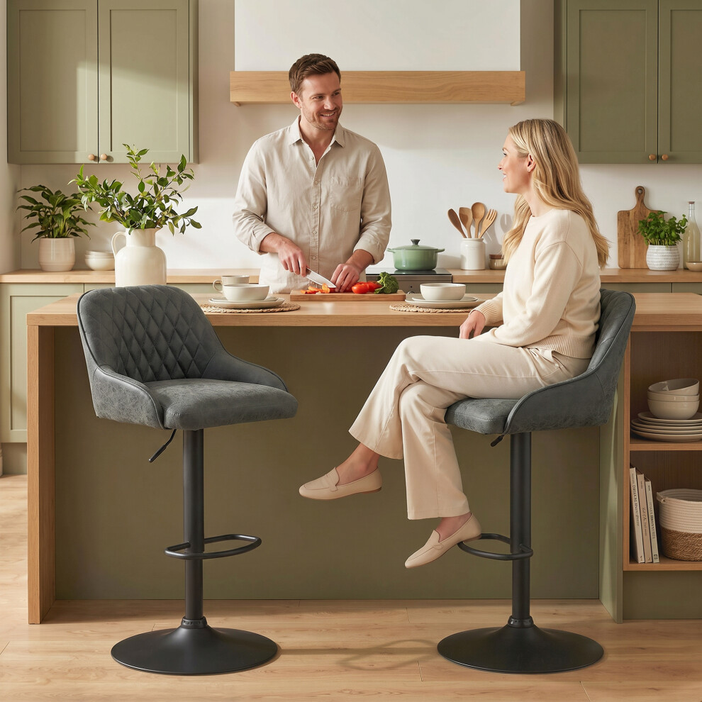 Homcom Bar Stools Set Of 2 Adjustable Swivel Counter Height Dark Grey