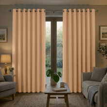 (Beige Ring, 90" width x 90" depth (228cm x 228cm)) Plain Blackout Curtains Ringtop & Pencil Pleat Curtains Thermal Insulated Curtain Pair with 2 Tiebacks