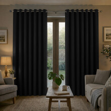 (Black Ring, 90" width x 90" depth (228cm x 228cm)) Plain Blackout Curtains Ringtop & Pencil Pleat Curtains Thermal Insulated Curtain Pair with 2 Tiebacks
