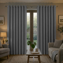 (Grey Ring, 90" width x 90" depth (228cm x 228cm)) Plain Blackout Curtains Ringtop & Pencil Pleat Curtains Thermal Insulated Curtain Pair with 2 Tiebacks