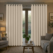 (Cream Ring, 90" width x 90" depth (228cm x 228cm)) Plain Blackout Curtains Ringtop & Pencil Pleat Curtains Thermal Insulated Curtain Pair with 2 Tiebacks