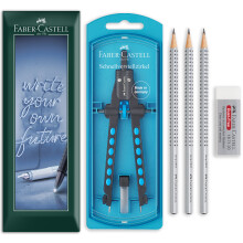 Faber-Castell Geometry Drawing Set Compass HB Pencils Eraser, Pearl Blue