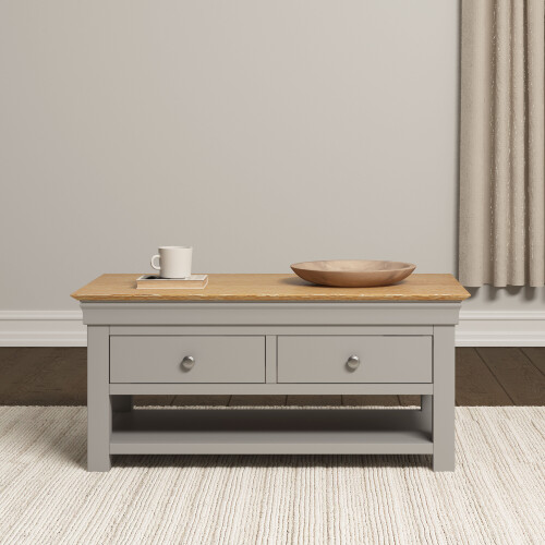 Seconique Bordeaux 2 Drawer Coffee Table - Pebble Grey/Oak