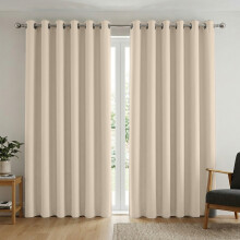 (Cream Ring, 90" width x 72" depth (228cm x 183cm)) Plain Blackout Curtains Ringtop & Pencil Pleat Curtains Thermal Insulated Curtain Pair with 2 Tiebacks