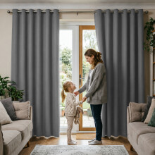 (Grey Ring, 66" width x 54" depth (168cm x 137cm)) Plain Blackout Curtains Ringtop & Pencil Pleat Curtains Thermal Insulated Curtain Pair with 2 Tiebacks