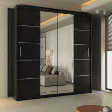 (Black, 150cm) MN FURNITURE Dubna Modern Sliding Door Wardrobe with Mirror