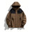 (XXL, Brown) Men Two Tone Drawstring Hem Hooded Jacket 1