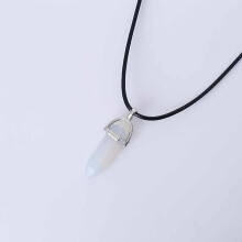 (IFK389N838-8) 1pcs Natural Stone Quartz Crystal Opal Agates Hexagonal Column Pendulum Pendant Leather Chains Necklace Fashion Charms Pendant