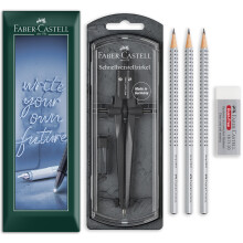 Faber-Castell Geometry Drawing Set Compass HB Pencils Eraser, Black Stone