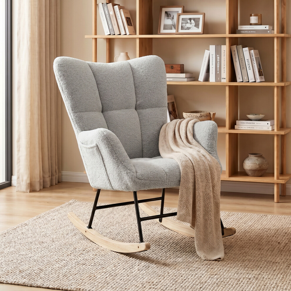 Homcom (Grey) Tufted Rocking Chair With Side Pockets