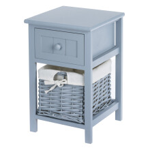 Wicker 1-tier Bedside Table Unit - Grey