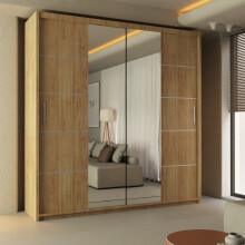 (OAK, 150cm) MN FURNITURE Dubna Modern Sliding Door Wardrobe with Mirror